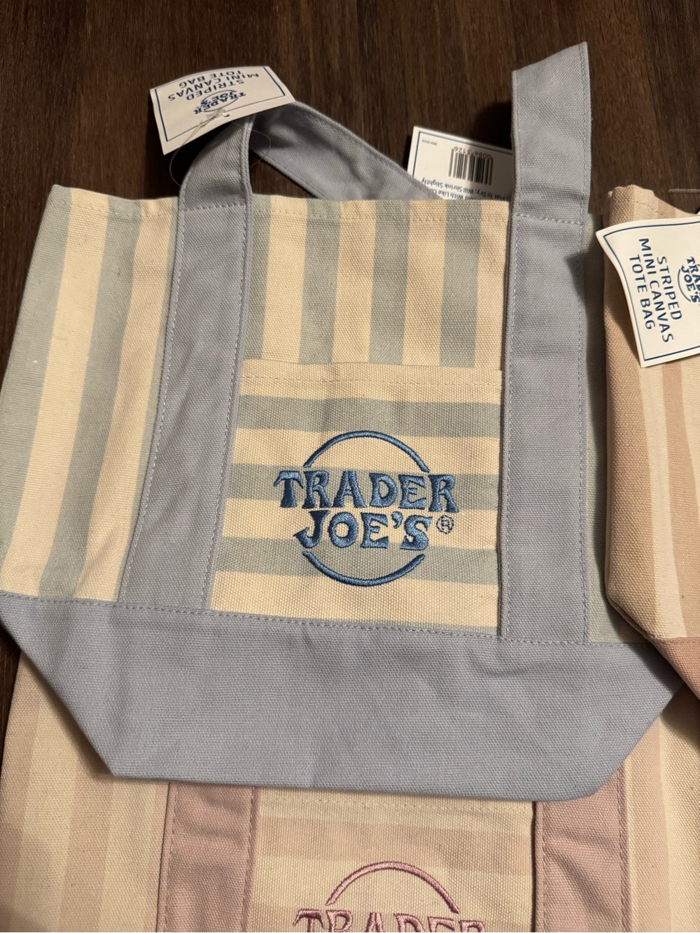 NEW Set of 4 new striped TRADER JOES MINI TOTE BAGS 1 of each color - Picture 2 of 5